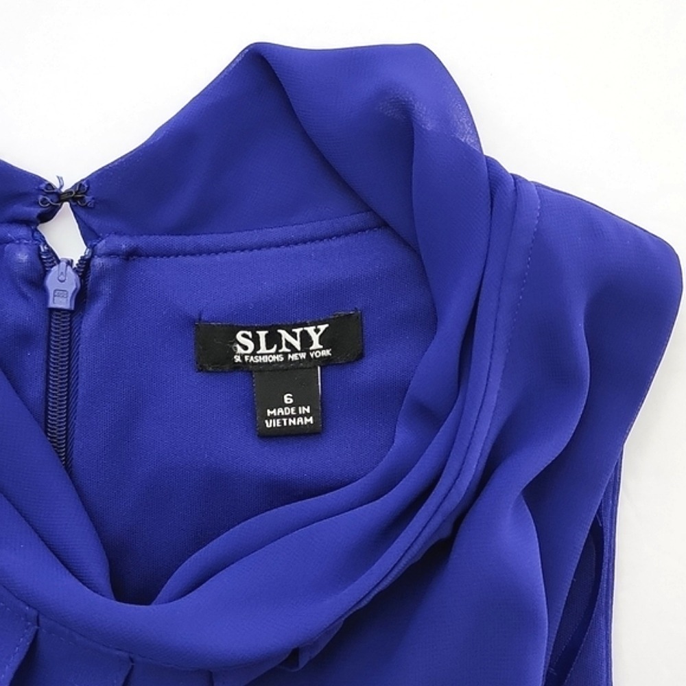 SLNY Women's Royal Blue Tiered Chiffon Sleeveless Shift Dress 6 - Picture 6 of 13